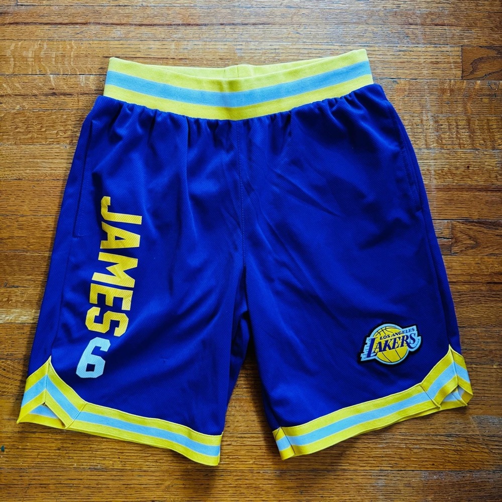 Los‎ Angeles Lakers LeBron James Basketball Shorts Royal Blue Yellow Size Medium